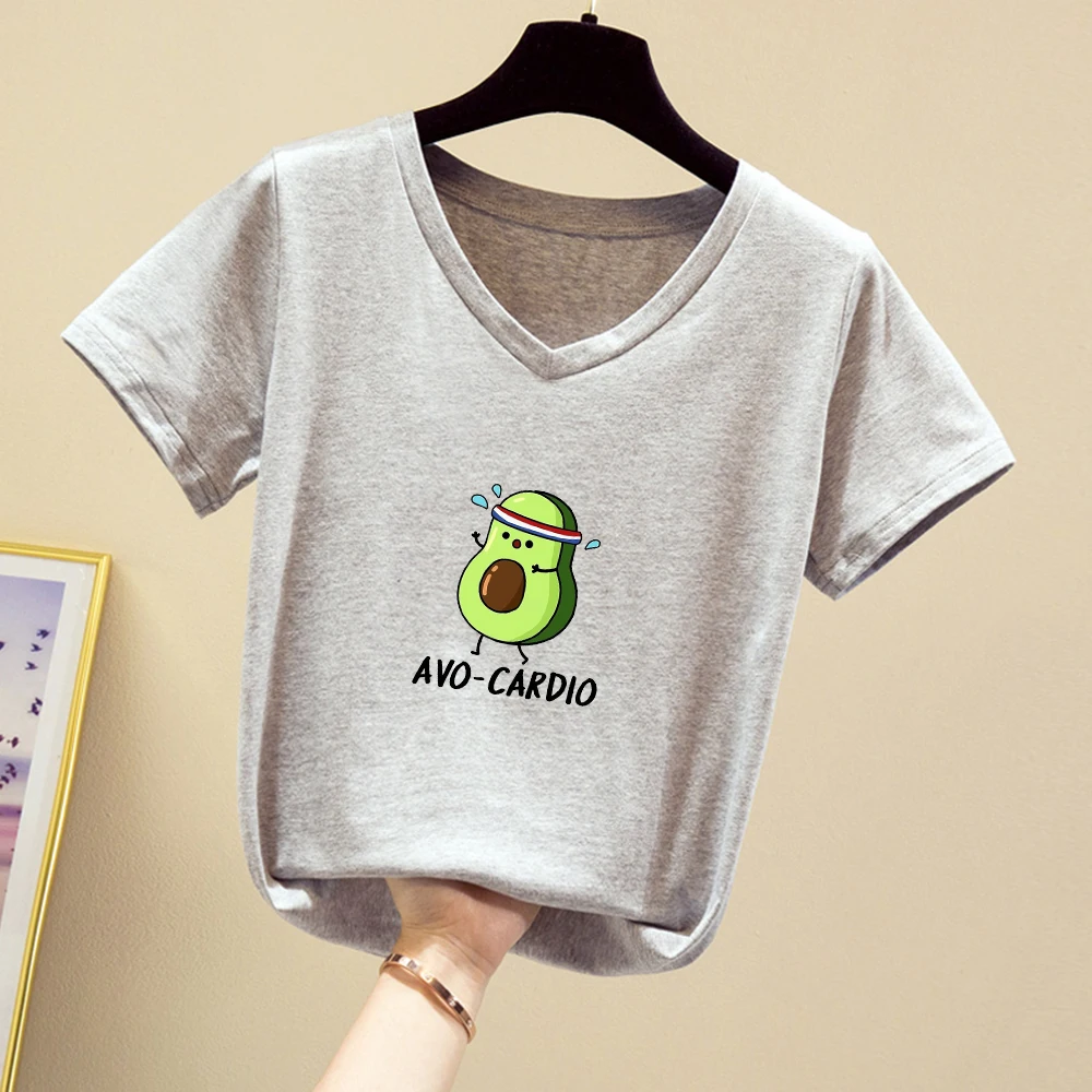

Avocado Print Harajuku Kawaii Woman Tshirt Top Summer Fashion V Neck T Shirts for Women Casual Cotton T Shirt Tops Tee Female