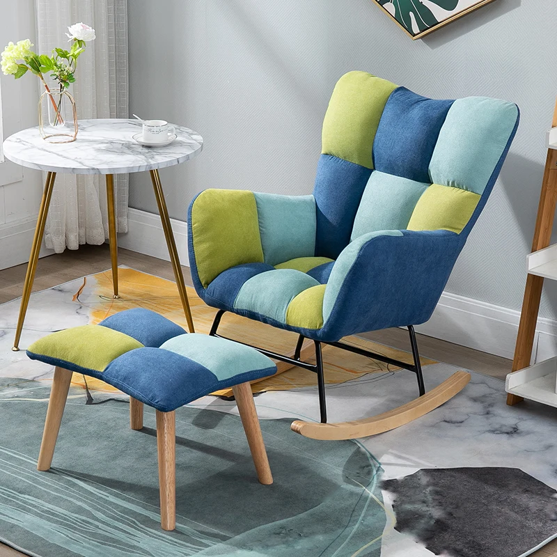 

Balcony Relax Rocking Chair With Ottoman Simple Lounge with Upholstered Single Recliner Chair for Bedroom Living Room Furniture