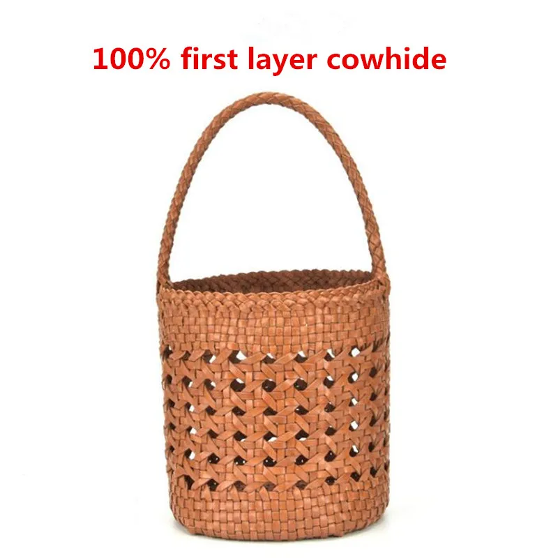 Женская сумка-мешок из 100% натуральной кожи плетеная Сумка-мешок воловьей