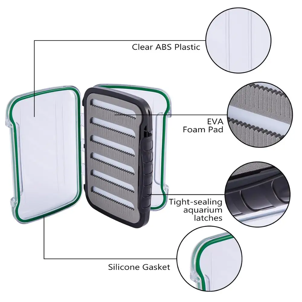 Bassdash Водонепроницаемая коробка для мух Двусторонняя Рыболовные Мухи хранения из