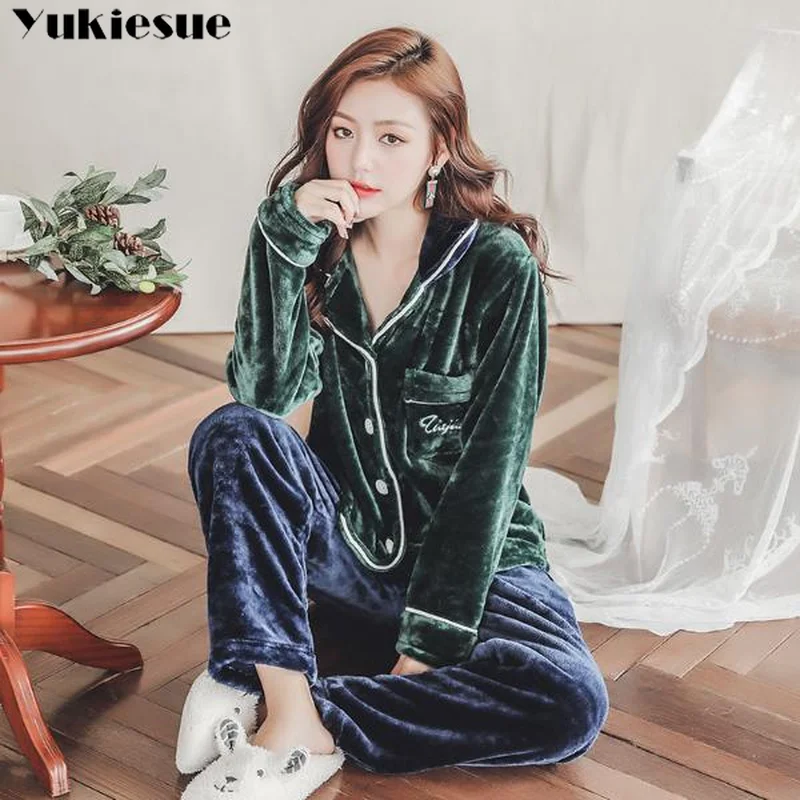Фланелевые пижамы толстые теплые зимние женские пижамные комплекты из двух