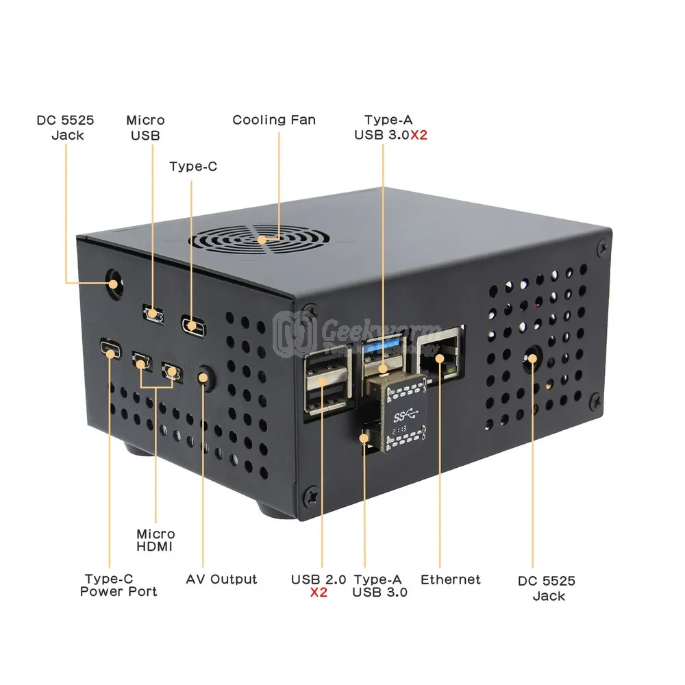 Чехол Geekworm Raspberry Pi X825-C8 (X825 V2.0) + выключатель питания охлаждающий вентилятор