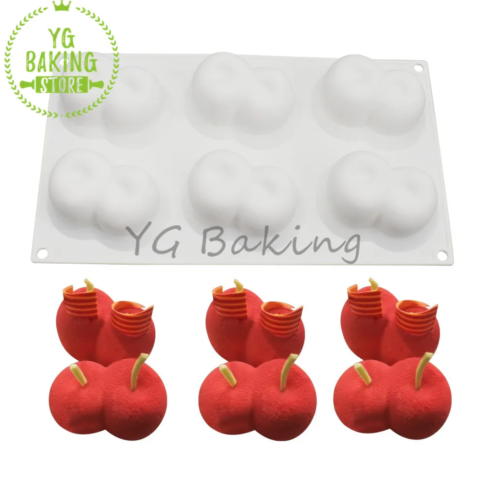 

Силиконовая форма для Мусса Dorica, формочка с 6 отверстиями в форме вишни для рукоделия, инструменты для украшения тортов, выпечки