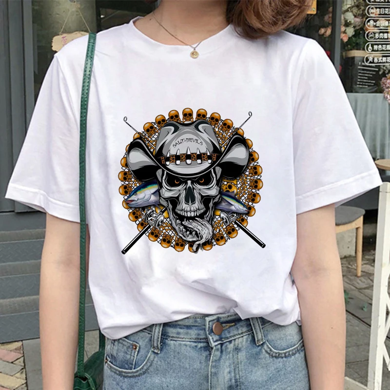 

2021 New Summer Fashion Female T Shirt Pirate Captain Skull Graphic Print T-shirt Women Casual Harajuku Aesthetic White Tops Tee