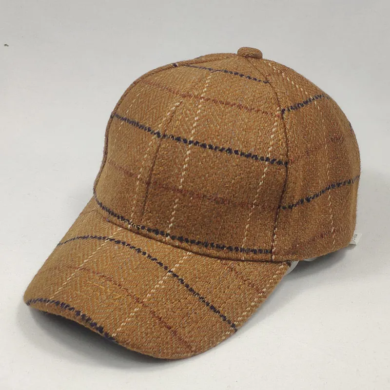 adjustable plaid tweed vintage men cap country baseball hat dark grey lt.brown beige