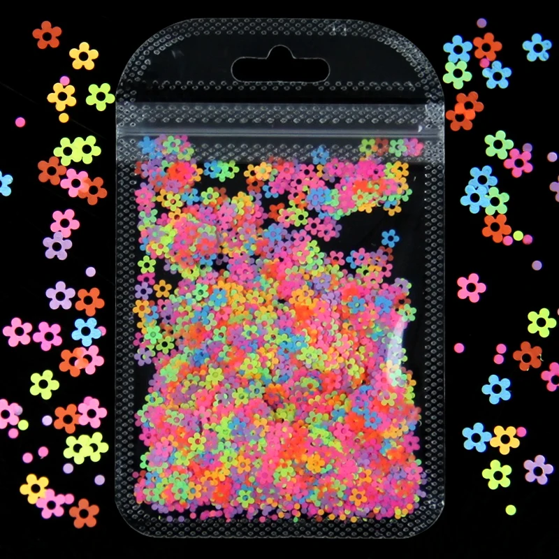 

Neon Flower Nail Sequins Fluorescence Sparkly Glitter Flakes 4mm Mix Colors Nails Art Slices Polish Manicure DIY Decorations