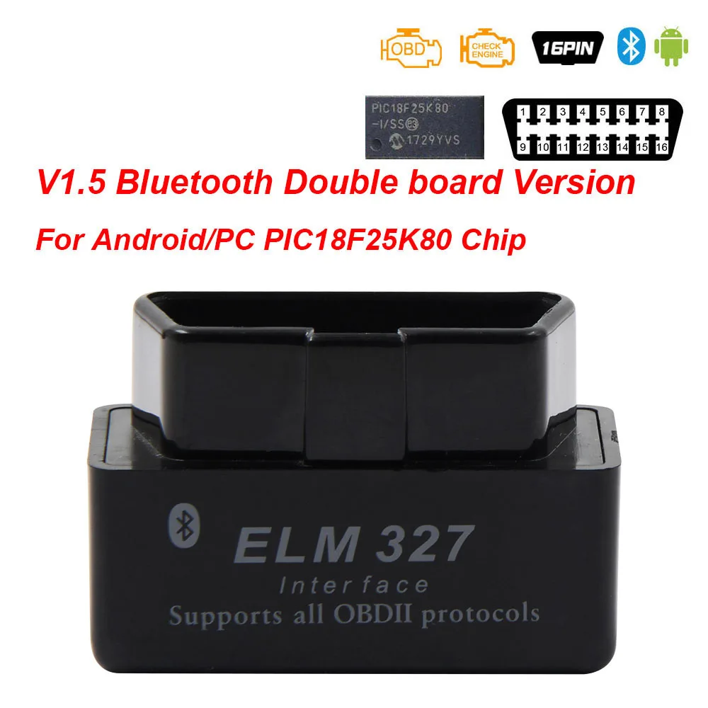 Black 2pcb Plastic Супер Мини ELM 327 V1.5 PIC18F25K80 obd2 сканер Bluetooth ELM327 V1.5 1,5 OBD 2 OBD2 автомобильный диагностический инструмент ODB2 считыватель кодов - Цвет: Black 2pcb Plastic