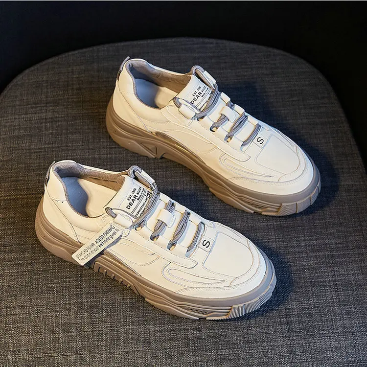 

Shoes Women Leather Autumn and Winter New Women's Shoescasual Thick Soled Cowhide Small White Shoes Sportsversatile Muffinshoes