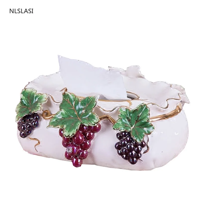 

European Purple Grapes Ceramic Tissue Box Disposable Napkins Office Desk Living Room Bedroom Table Napkins Home Decoration