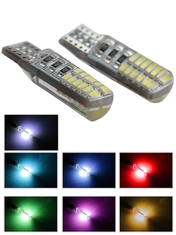 100X T10 W5W силиконовый чехол 24 SMD 3014 Светодиодный светильник для чтения автомобиля 192