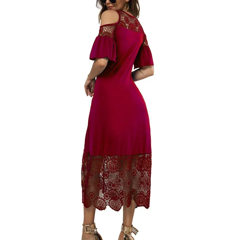 

Sexy Off Shoulder Short Sleeve Dress Women 2021 Casual Plus Size Female Lace Floral Print Elegant Beach Party Dresses Vestidos