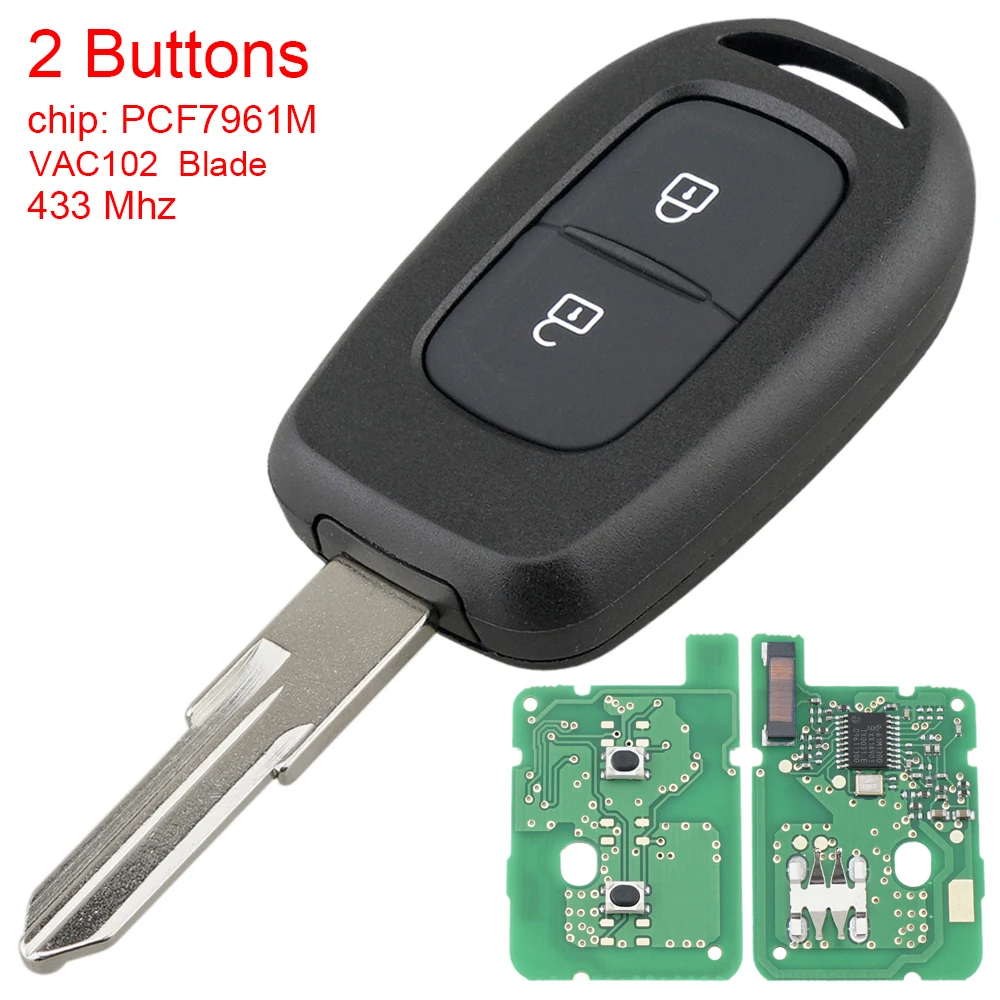 

Автомобильный чип 433 МГц, 2 кнопки, Замена дистанционного ключа PCF7961M, и лезвие VAC102, подходит для Renault Symbol Trafic, Dacia, Duster, Logan