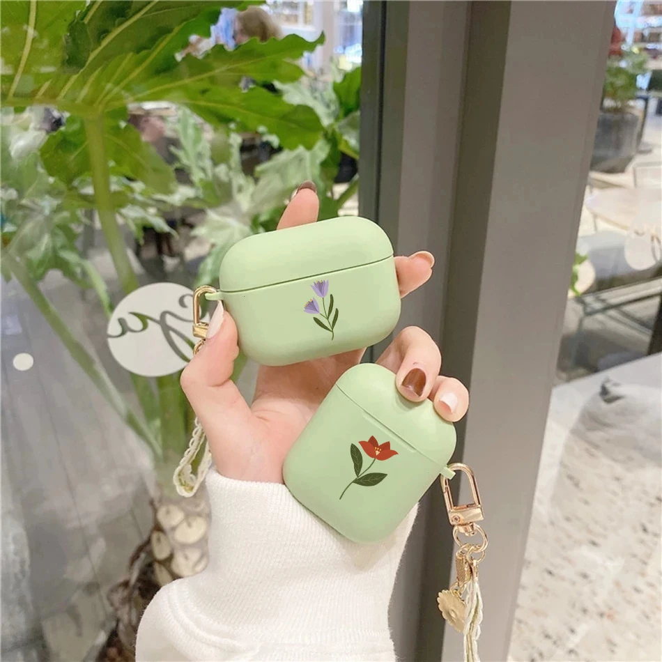 

Чехол для AirPod 1 2, прозрачный Винтажный Зеленый милый мультяшный чехол с цветами и брелоком, мягкий чехол для наушников Apple Airpods Pro, чехол