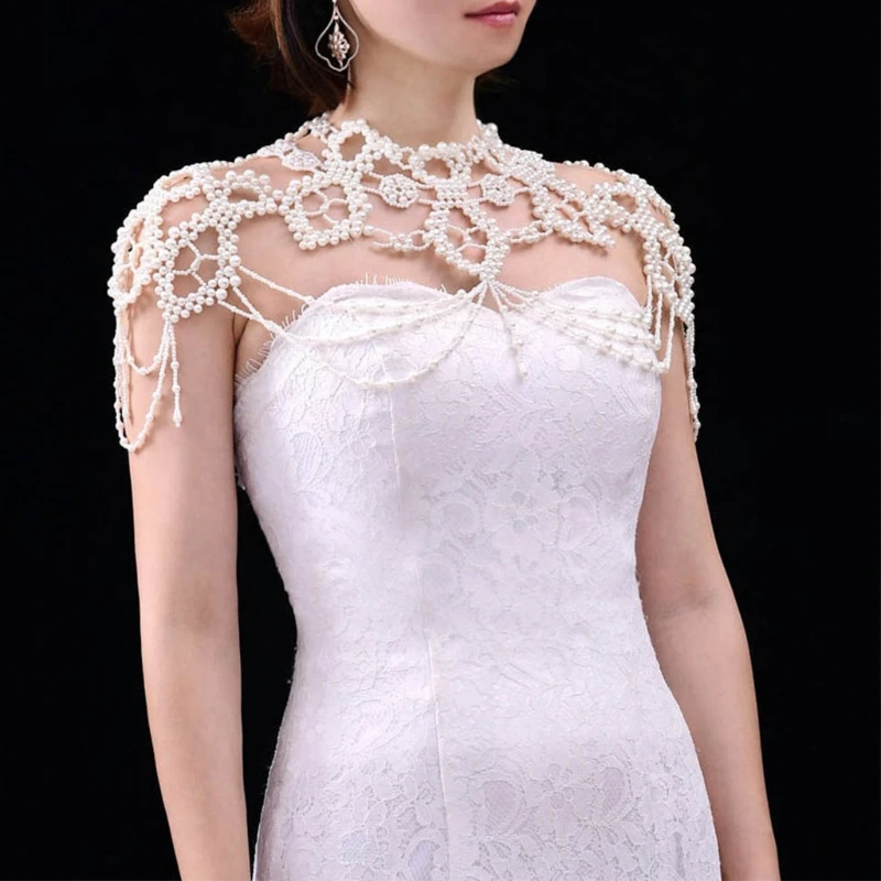 

Wedding Faux Pearl Bib Choker Necklace Jewelry Beading Body Chain Shawl Collar