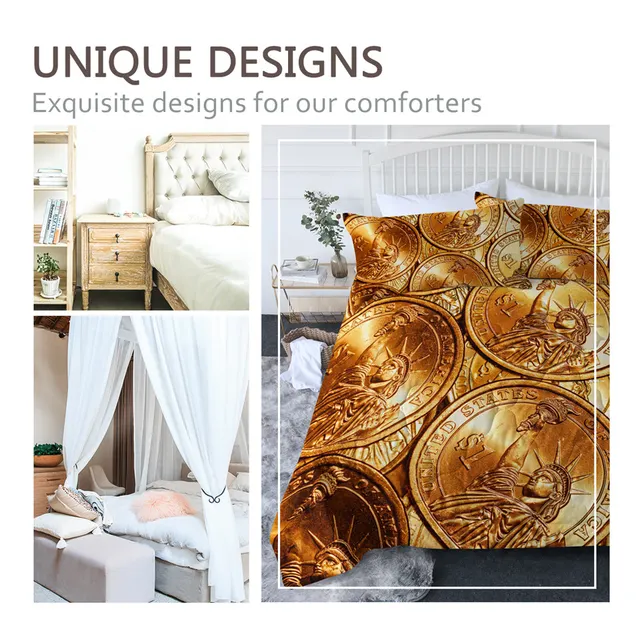 BlessLiving Coins Quilt Cover Statue of Liberty Air-conditioning Comforter Set Dollar Bedding Golden Thin Duvet Vivid Colchas 2