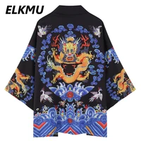 elkmu chinese style dragon kimono cardigan harajuku japanese jacket coats casual loose tops streetwear shirts jackets hm237