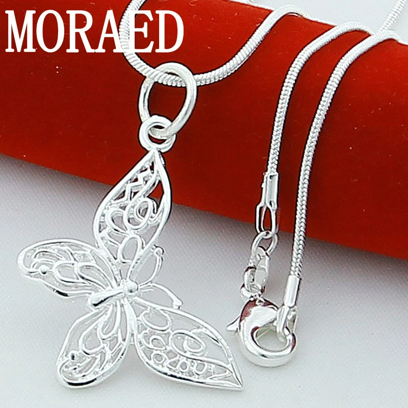 

925 Sterling Silver Insect Butterfly Pendant Necklace 18 Inch Snake Chain For Women Wedding Party Jewelry
