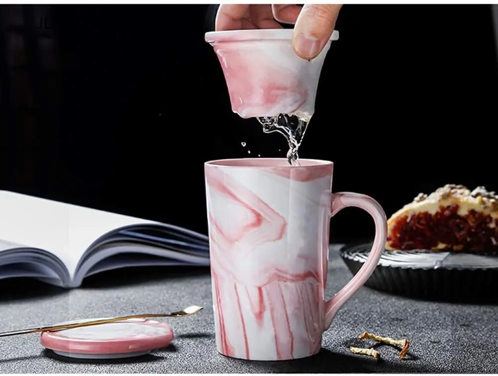 Мраморная керамическая чайная чашка с инфузером и крышкой кофейная кружка Серая