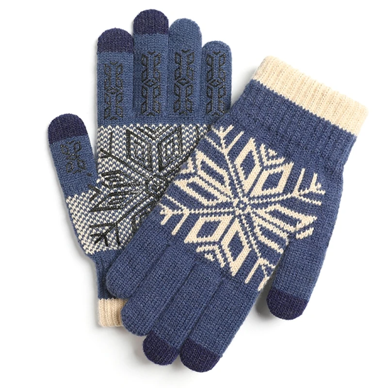 

Men Winter Touch Screen Snowflake Knit Warm Gloves Plush Lining Non-Slip Mittens