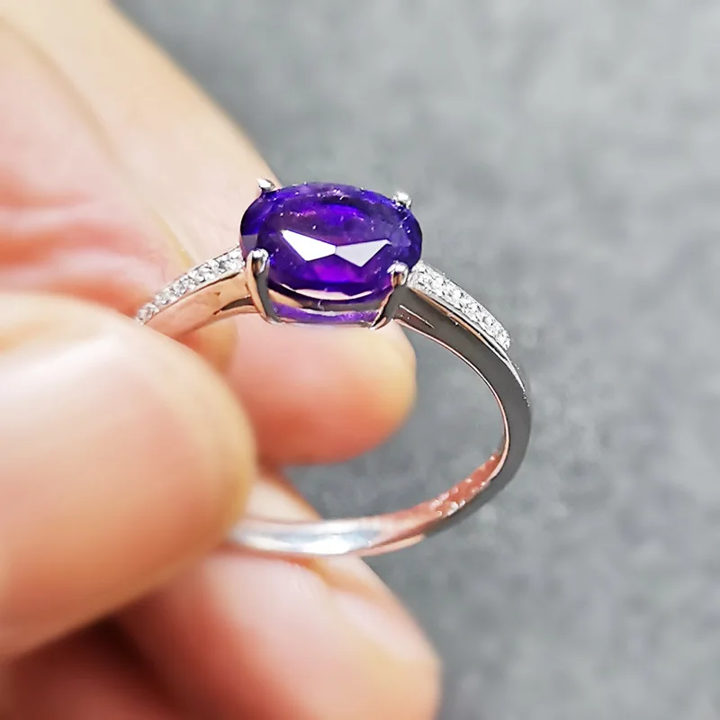 Кольцо с натуральным аметистом серебро 925 пробы бесплатная доставка тонкие