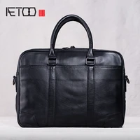 aetoo mens casual handbags leather briefcases first layer leather business computer bags horizontal shoulder bags