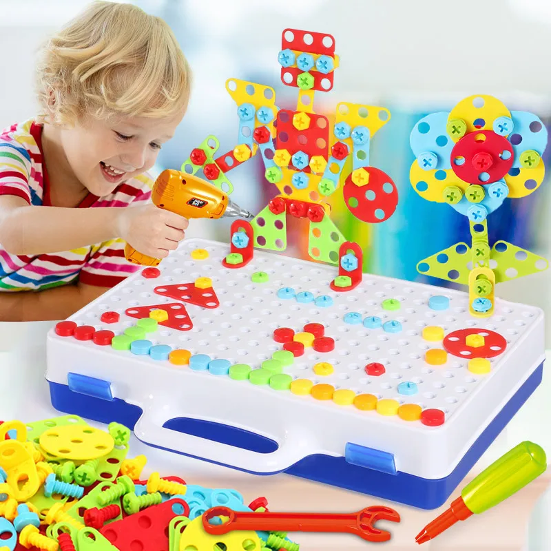 

Drilling Screw Creative Mosaic Puzzle Toys For Children Building Bricks City Electric Drill Set Boys Educational Toys