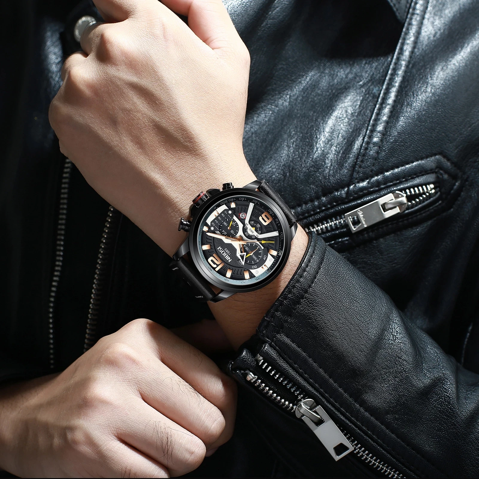 

NIBOSI Mens Watch Top Brand Luxury Blue Military Sports Wristwatch Leather Strap Quartz Waterproof Clock Relogio Masculino 2021