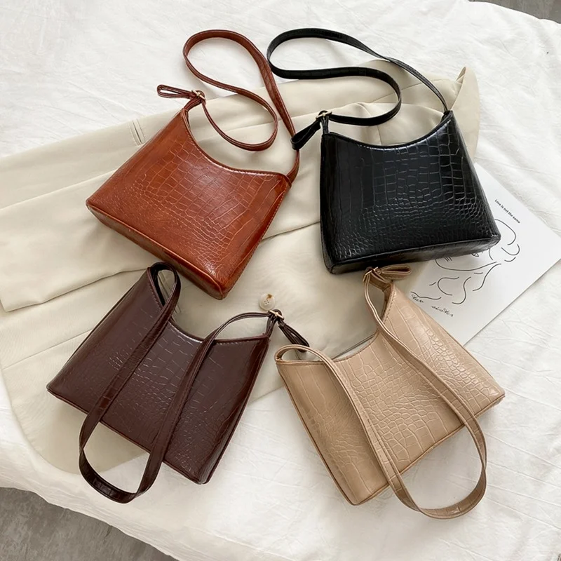 

Luxury Stone Pattern Women Handbag Totes PU Bags Leather Underarm Bags Lady Retro Casual Round Buckle Shoulder Messenger Bags