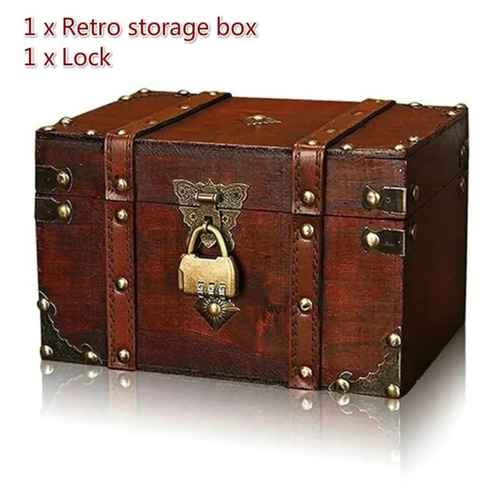 Retro Treasure Chest with Lock Vintage Wooden Storage Box Antique Style Jewelry Organizer for Wardrobe Jewerly Box Trinket Box