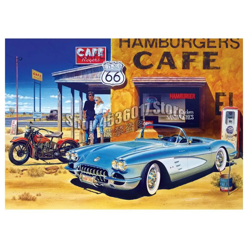 

Full Diamond Painting Route 66 Cafe 5D DIY Diamond Embroidery Kit Car Mosaic Cross Stitch Vintage & Nostalgia Gifts Home Decor