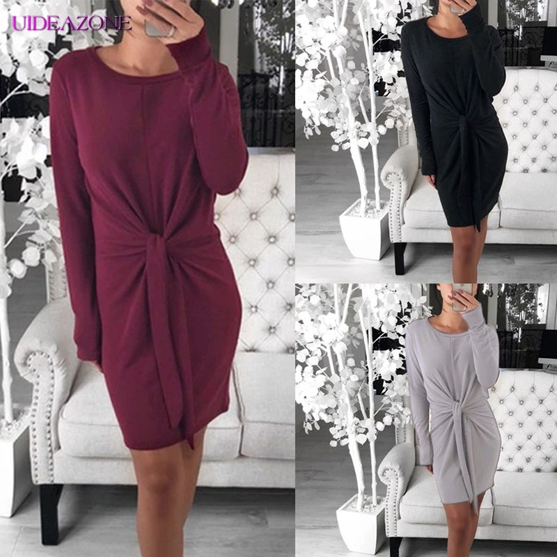 UIDEAZONE вязаный свитер платье женские пуловеры осень длинный рукав перекрестный
