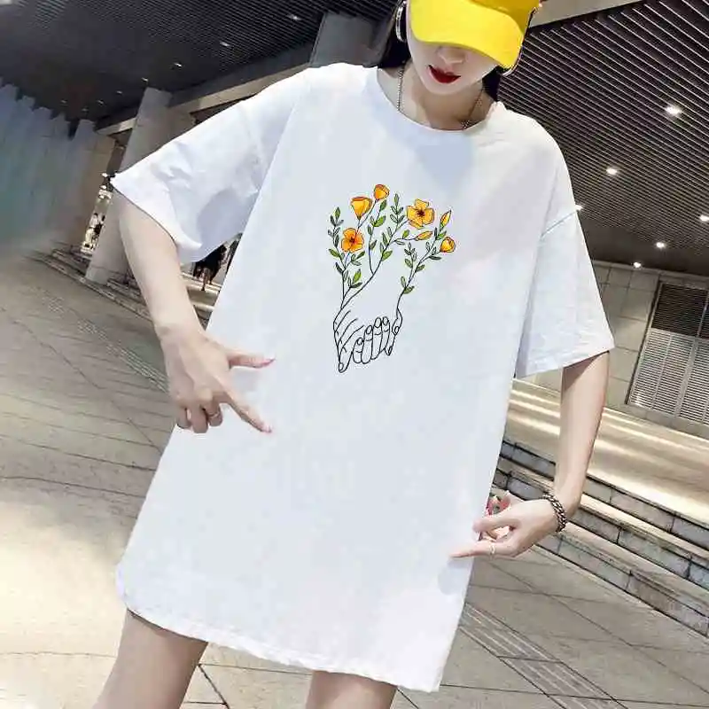 

Flower Print Women Dress Summer Plus Size Casual Loose Short Sleeve Short Party Dresses O-neck Female Tshirt Dress Streetwear