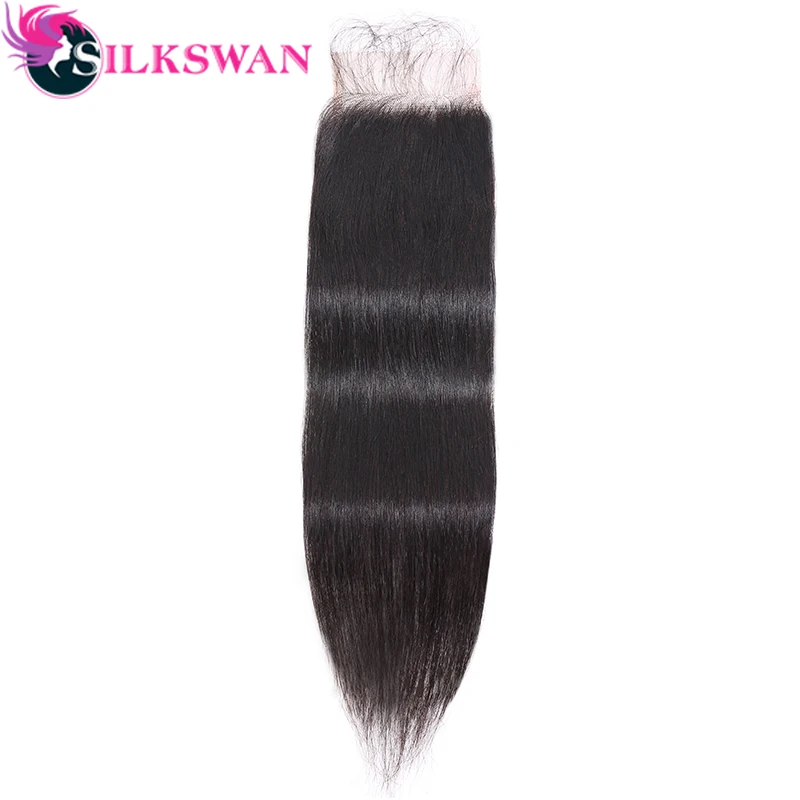 Silkswan бразильские прямые волосы remy натуральный цвет 10-2" 28 дюймов Кружева Закрытие средняя/ часть коричневое кружево