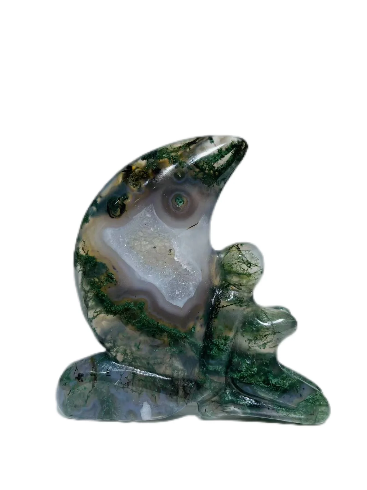 

Natural Moss agate Carving Moon Fairy Figurine Room Decoration Feng Shui Healing Crystals Reiki Gifts