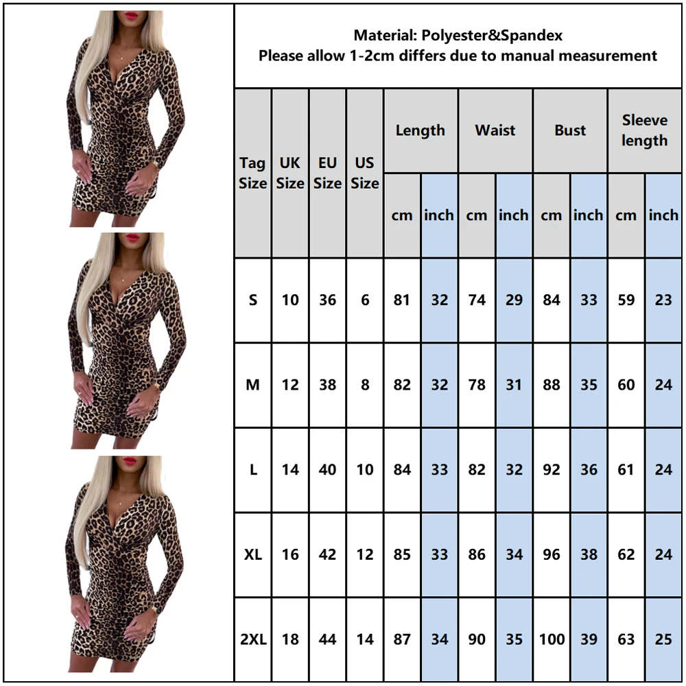 

Spring/Autumn Leopard Print Sexy V-Neck Bodycon Dresses for Women Long Sleeve Autumn Spring Dress Female Clothing Vestidos D30
