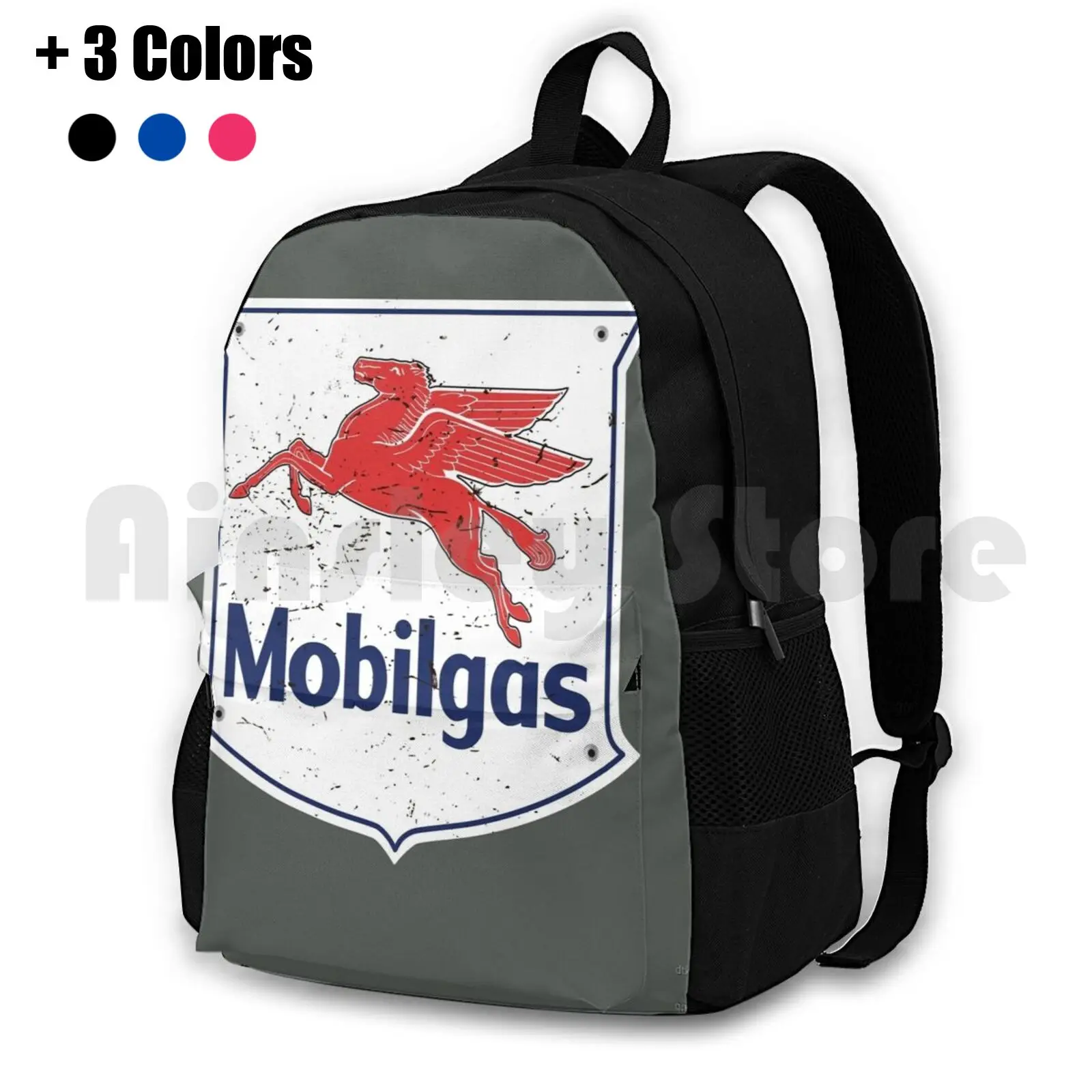 

Mobil Gas-Distressed Outdoor Hiking Backpack Riding Climbing Sports Bag Retro Vintage Mobil Pegasus Oil Cool Exxon Motor Oil