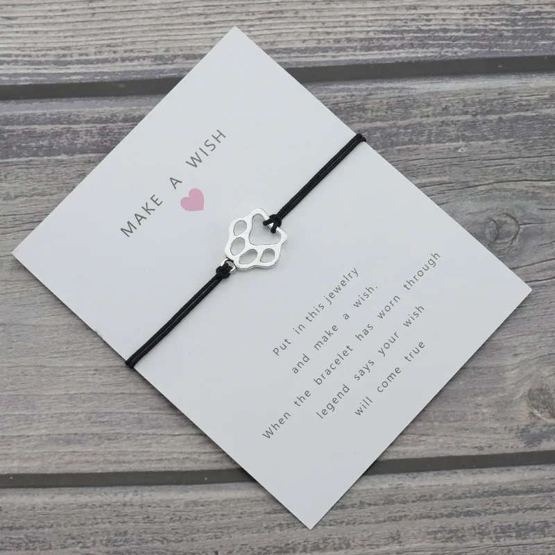 Серебряный Амулет лапа счастливое пожелание карты Веревка Цепи Собаки Кошки