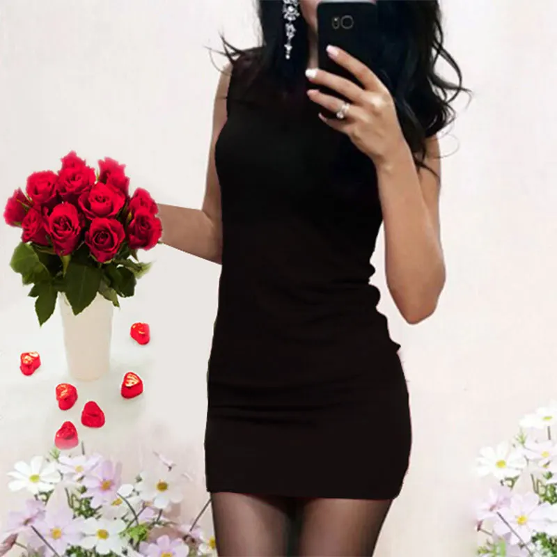 Solid Sexy Mini Bodycon Dress Women Casual Slim Simple Sleeveless Summer Dress Elegant Vintage Plus Size Party Dresses For Lady