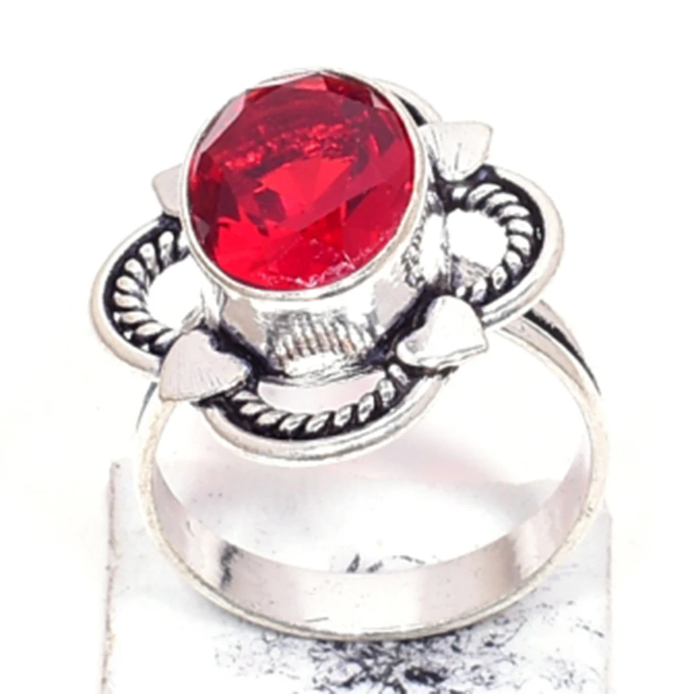 

Garnet Ring Silver Overlay over Copper, Hand Made Women Jewelry gift , USA Size :9