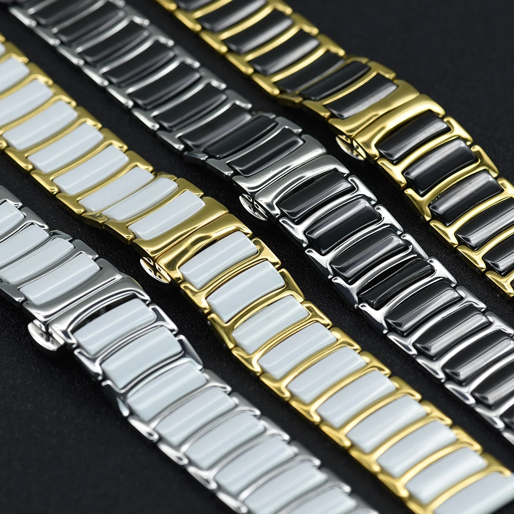

Luxury Ceramic Stainless Steel Strap Black/White Gold Watch Band 38MM 40MM 42MM 44MM For Apple Watch Iwatch Series SE 6 5 4 3 21