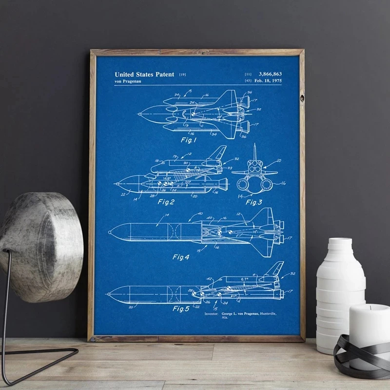 

Space Shuttle Patent Blueprint Vintage Posters and Prints Outer Space Artwork Science Wall Art Canvas Painting Gift Home Decor