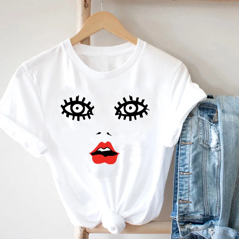

Summer Korean Style T-Shirt Female Funny Gothic Design T-Shirts For Girls Humoristic Makeup Cartoon Printed Women's Clothing