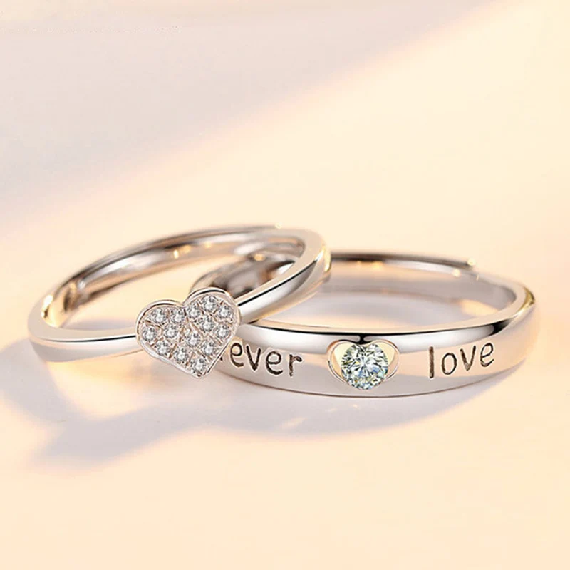 

2021 Luxury Romantic Wedding Ring Fashion Jewelry Anniversary Engagement Exquisite Cubic Zirconia Heart Couple Rings Lovers Gift