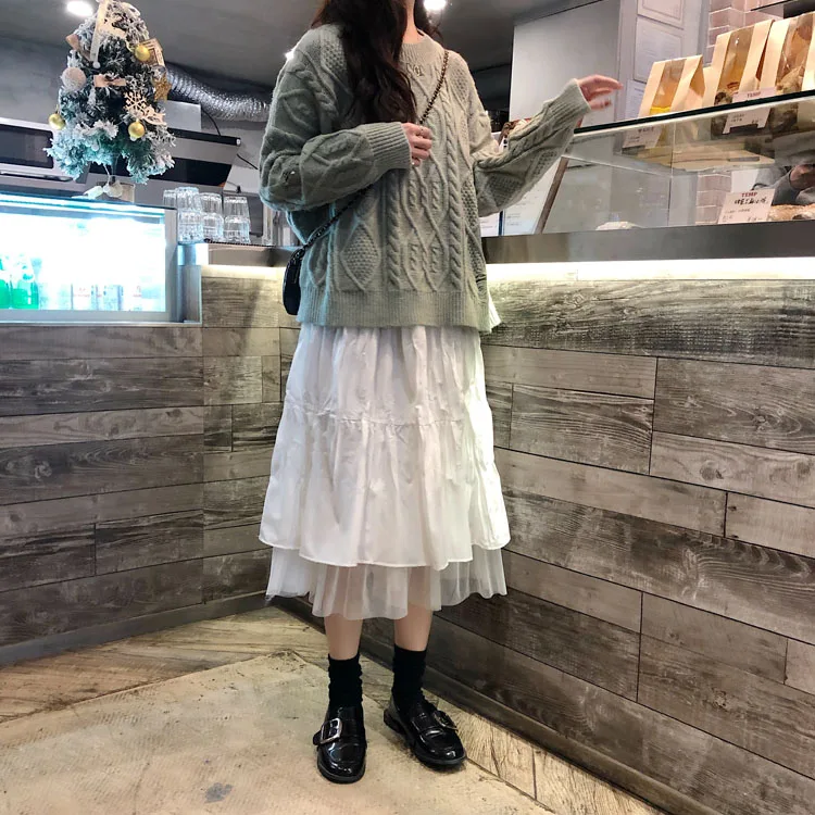 

2021 Long Skirts For Women's Skirts Harajuku Korean Style White Black Skirt For Teenagers High Waist Skirt School Skirts DQ1283