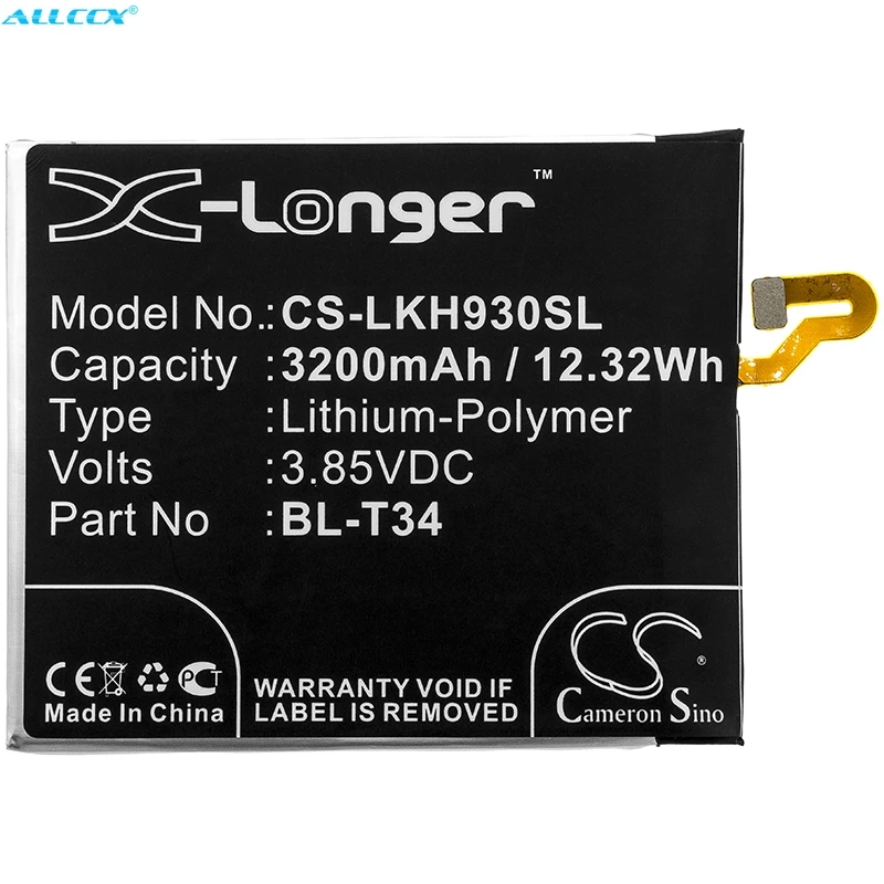 Кэмерон Sino 3200 махбатарея BL T34 для LG AS998 H930 H930G H930K H931 H932U H933 LS998 S998 V30 V300K V300L V300S V30S V35