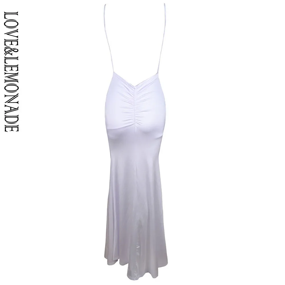 Белое длинное платье LOVE &amp LEMONADE с треугольным вырезом и лямкой на шее TB 8793 |