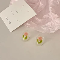 clear small flower earrings japanese retro simple flower acrylic earrings ins french earrings girl gifts for friends