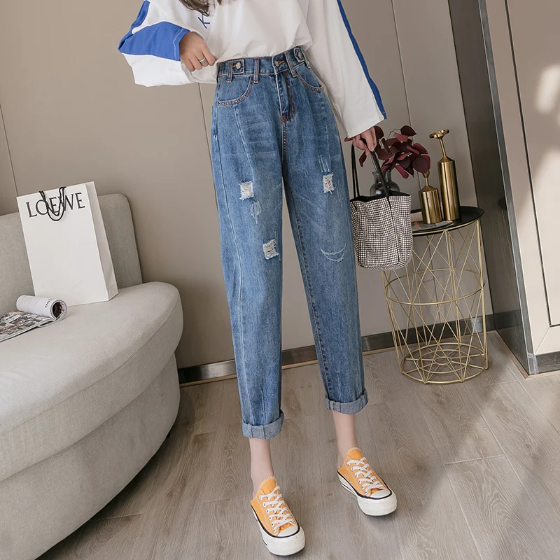 Женские джинсы с высокой талией рваные 2020 распродажа предметов одежды Широкие