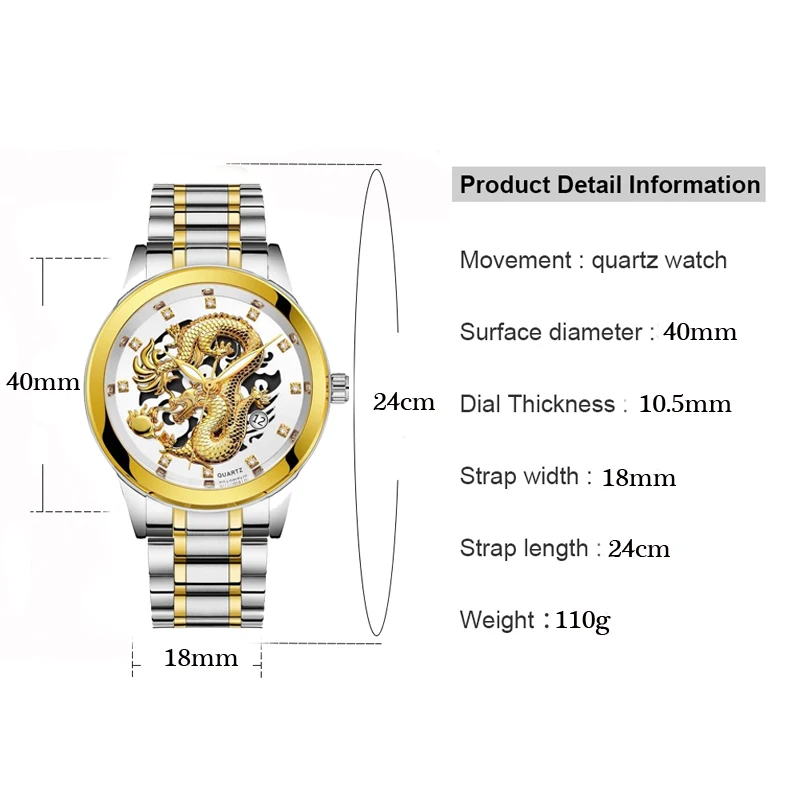 Luxury Men's Watch Mechanical Waterproof 3D Dragon Pattern Boutique Gold Diamond Male Business Quartz Clock relogio masculino | Наручные