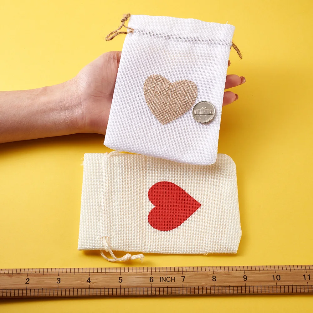 24Pcs Burlap Gift Bags Drawstring Pouches with Love Heart Jewelry Packaging Bags for Christmas Candy Bag Valentines Present images - 6